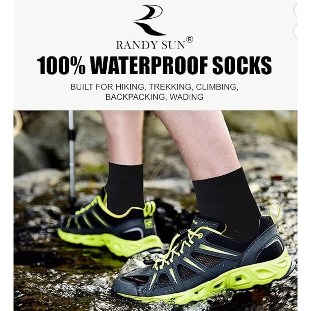 Randy Sun Waterproof Hiking Socks Unisex XS Black Cushioned Ankle Trekking - Picture 4 of 4